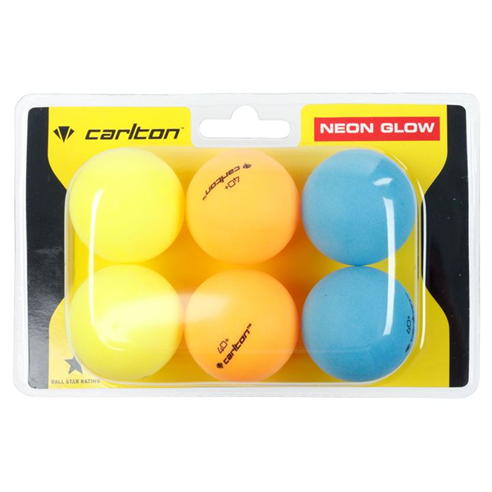 Carlton - Neon Glow Table Tennis Balls 6 Pack Adults